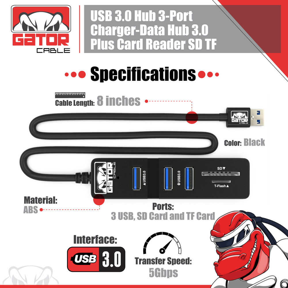 USB 3.0 HUB with 3-Port Charger, Data Sync, and SD/TF Card Reader