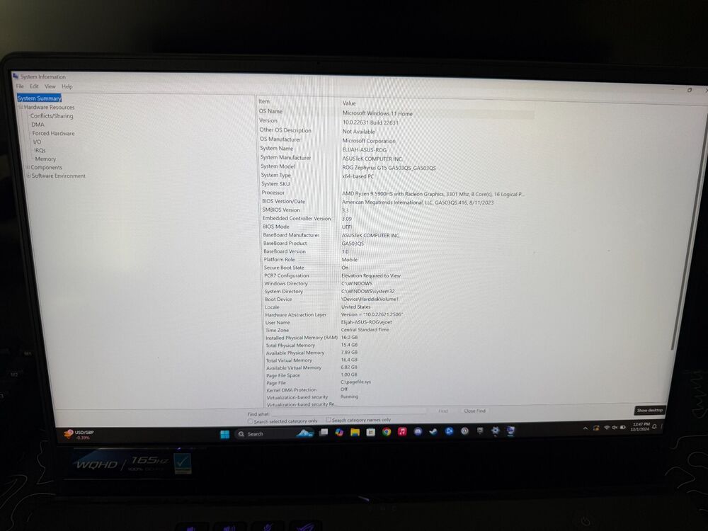 ASUS ROG Zephyrus G15 GA503QS 15.6" Gaming Laptop with 165Hz Display (Ryzen 9 5900HS, 1TB SSD, RTX 3080)
