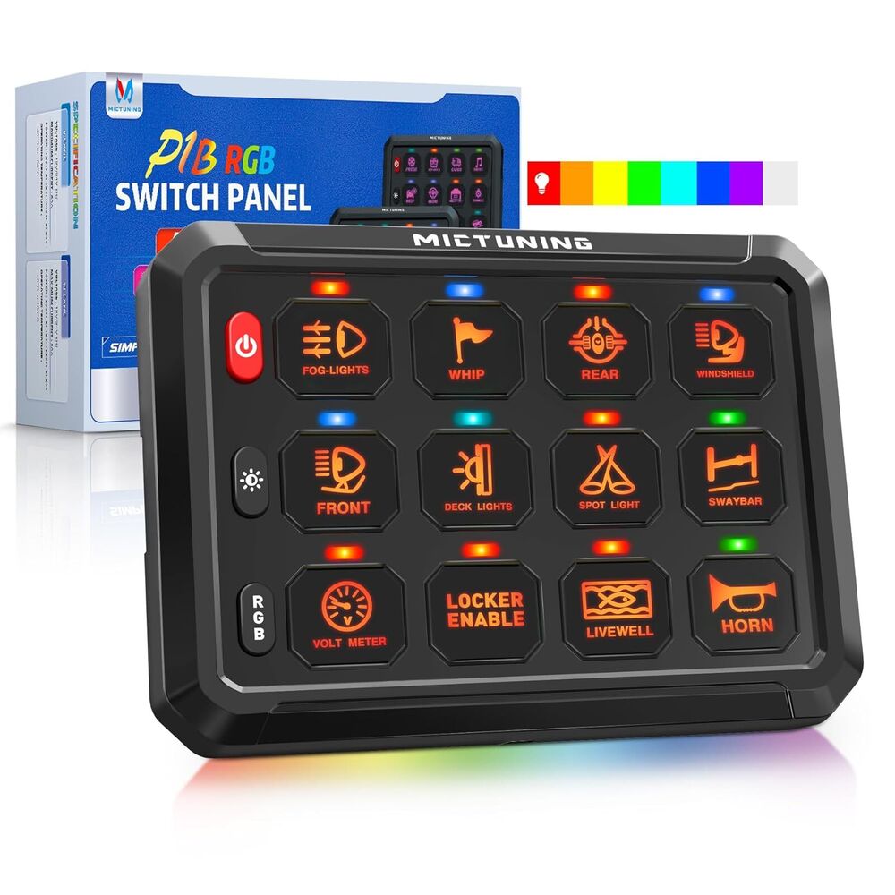 MICTUNING P1B RGB 12 Gang Switch Panel with Momentary Strobe Flash