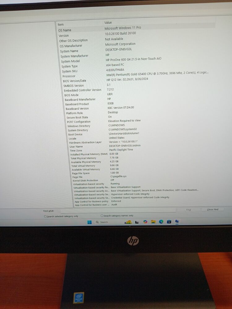 HP ProOne 600 G4 21.5 All-In-One PC with Intel Pentium 3.7GHz CPU, 250GB SSD, 8GB RAM, Windows 11