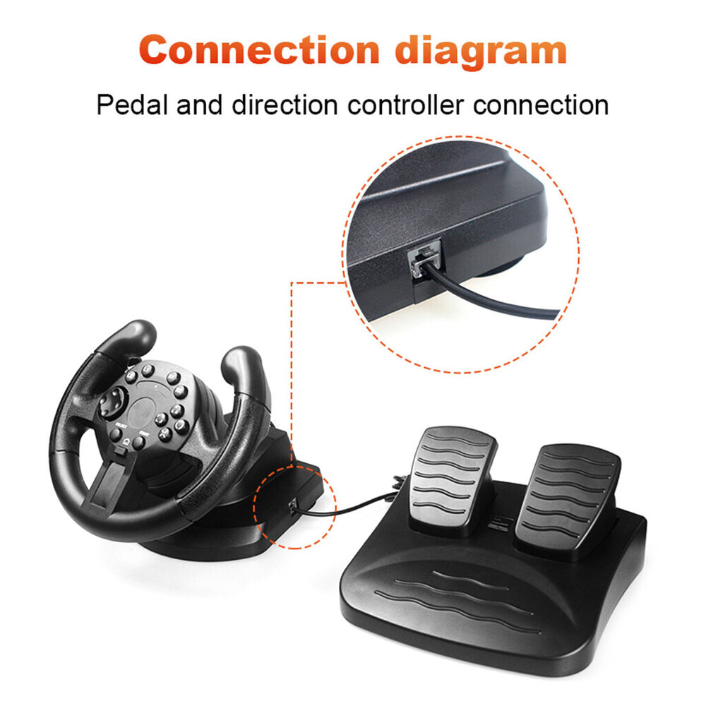 Game Steering Wheel with Pedals, Analog Control & Vibration for PC