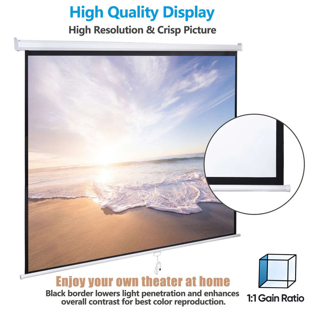 120 Inch Projector Screen - Manual Pull Down HD Screen in 1:1 Format
