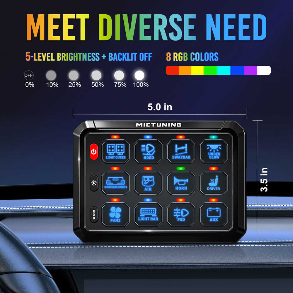 MICTUNING P1B RGB 12 Gang Switch Panel with Momentary Strobe Flash