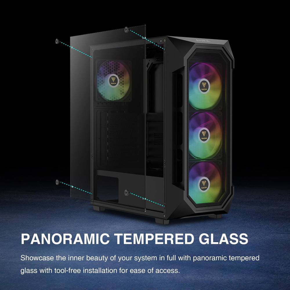 ATX Mid Tower Gaming Computer Case with Tempered Glass and ARGB Fans