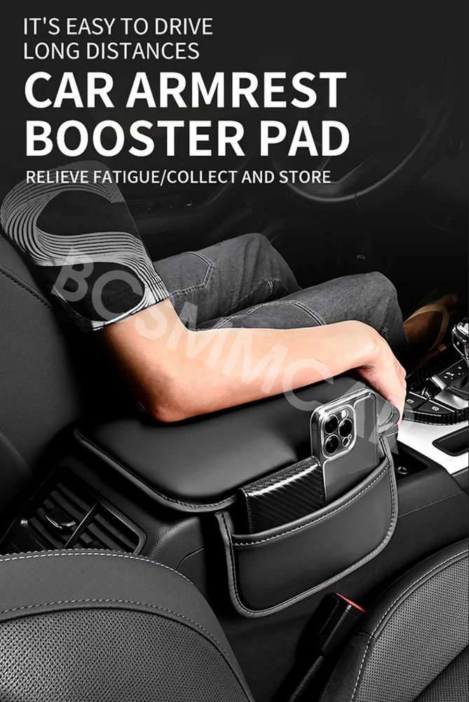 Leather Seat Armrest Cushion Protector with Storage Pad for Car Interior