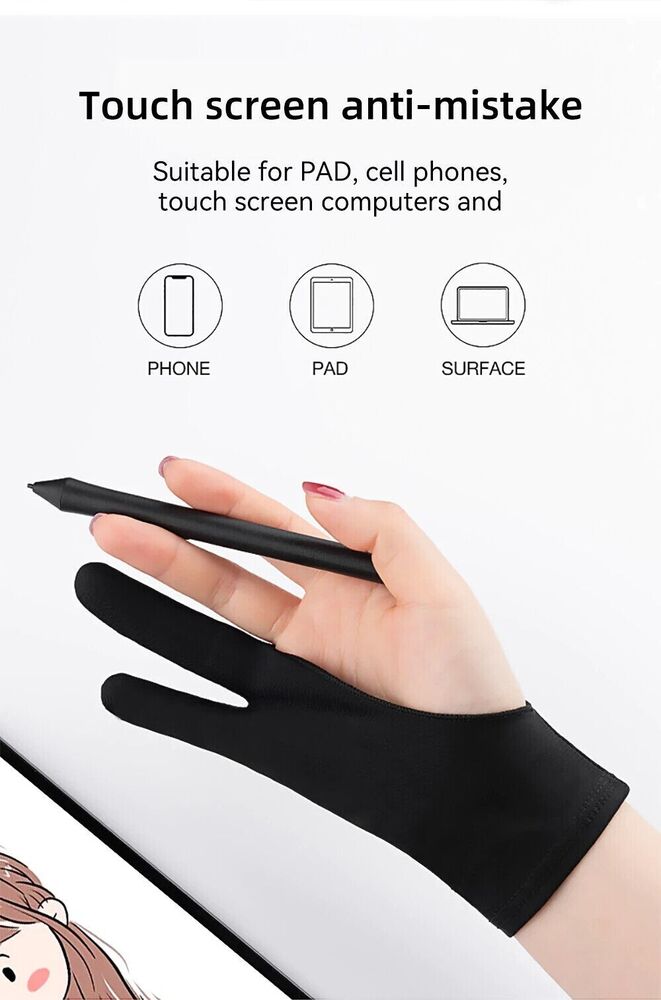 Two Finger Anti-fouling Glove for Drawing & Pen Graphic Tablet Pad - Black