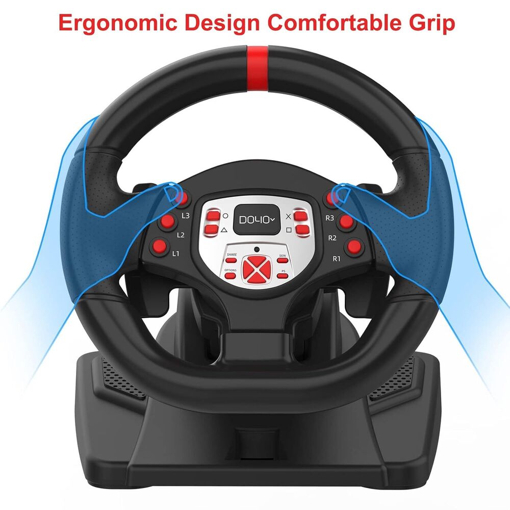 Universal Game Controller Steering Wheel with Accelerator Pedal for PC, PS3, PS4, Switch, and Android