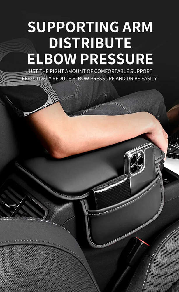 Leather Seat Armrest Cushion Protector with Storage Pad for Car Interior