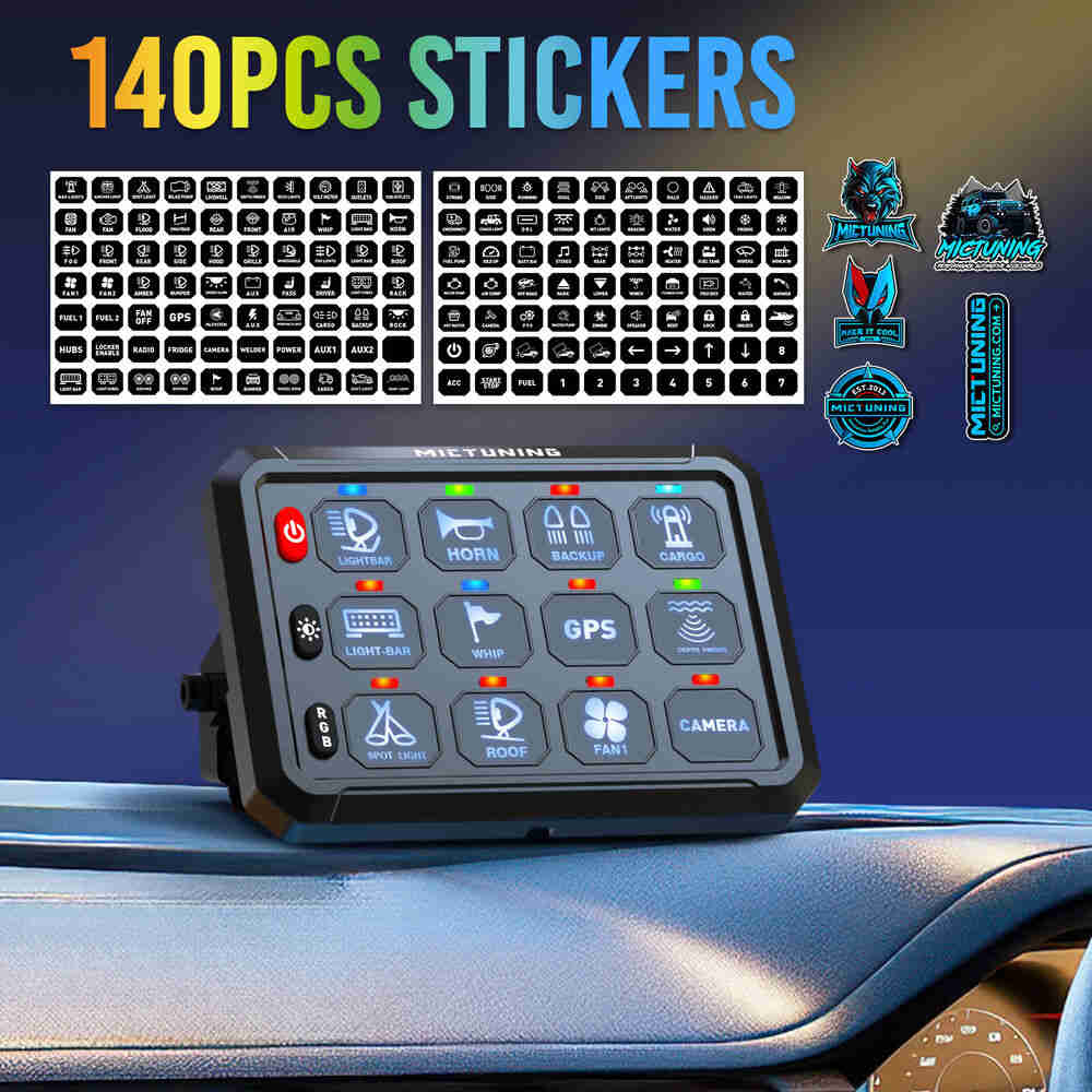 MICTUNING P1B RGB 12 Gang Switch Panel with Momentary Strobe Flash