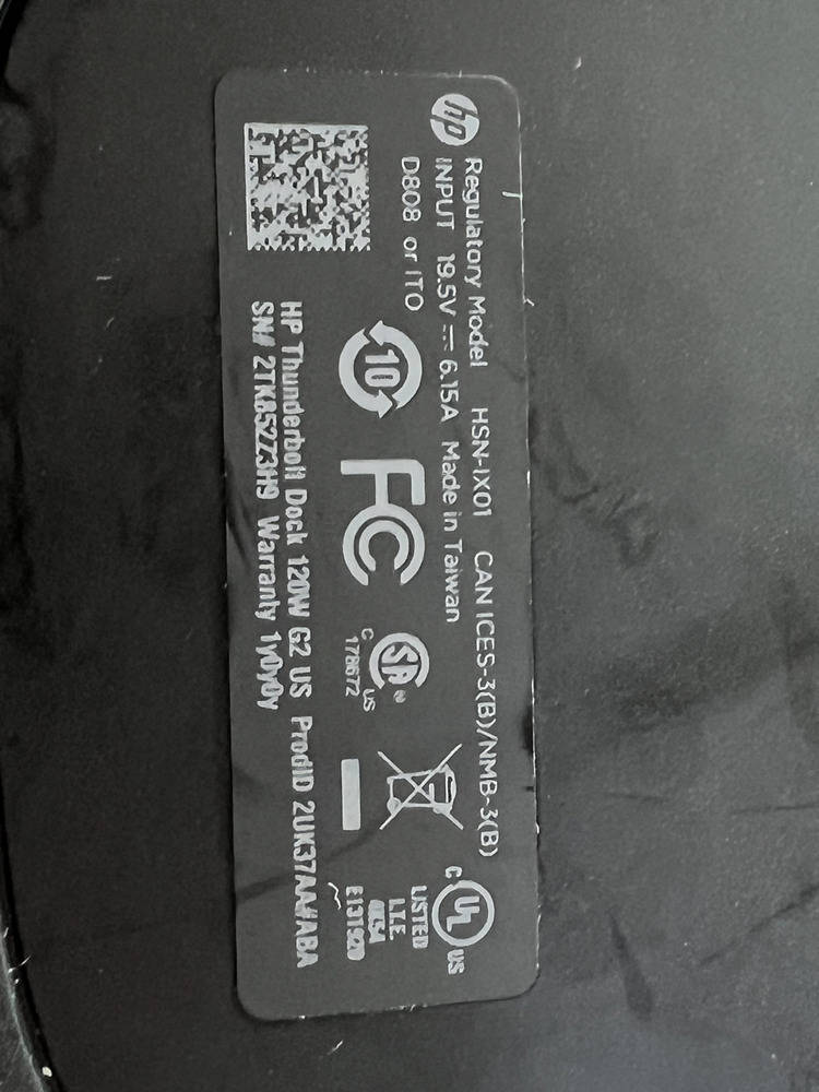 HP G2 Thunderbolt Dock 120W HSN-IX01 2UK37AA#ABA USB-C Docking Station with Charger
