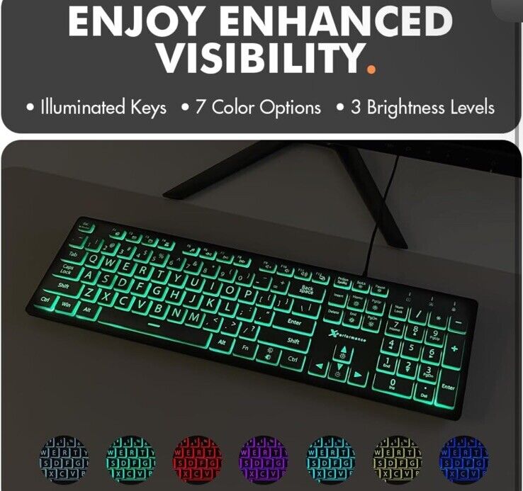 Backlit USB Wired Computer Keyboard with 104 Keys