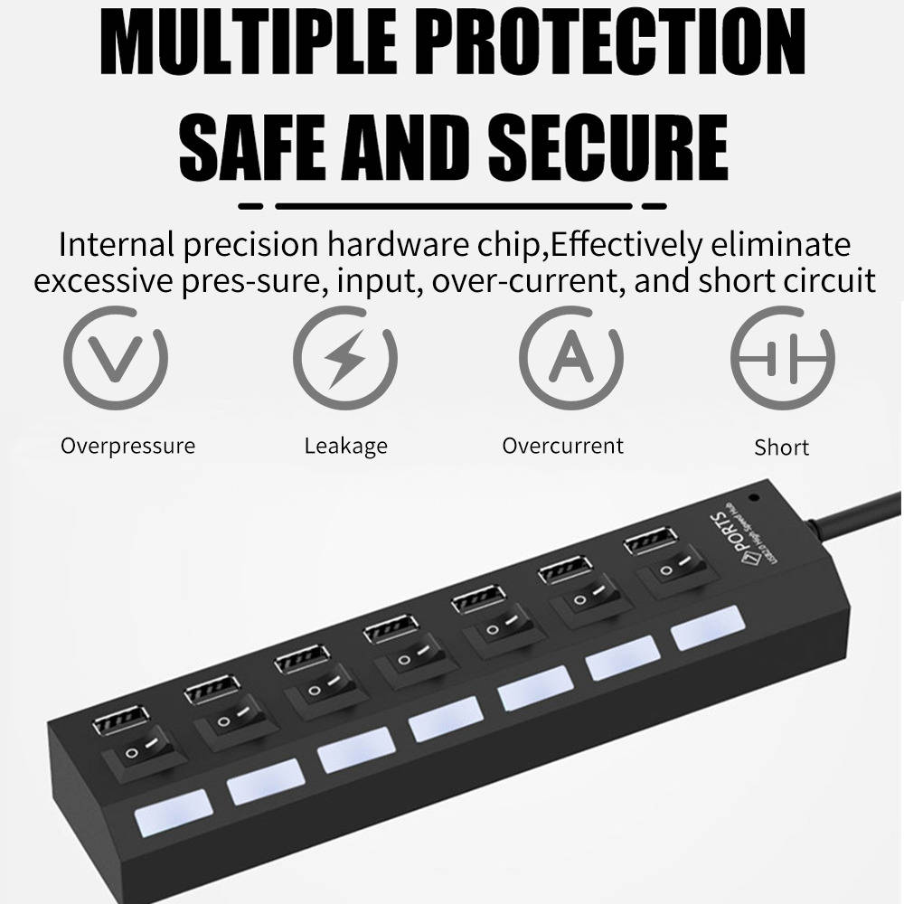 7 Port USB 2.0 Hub Splitter Adapter - High Speed Connectivity for Multiple Devices