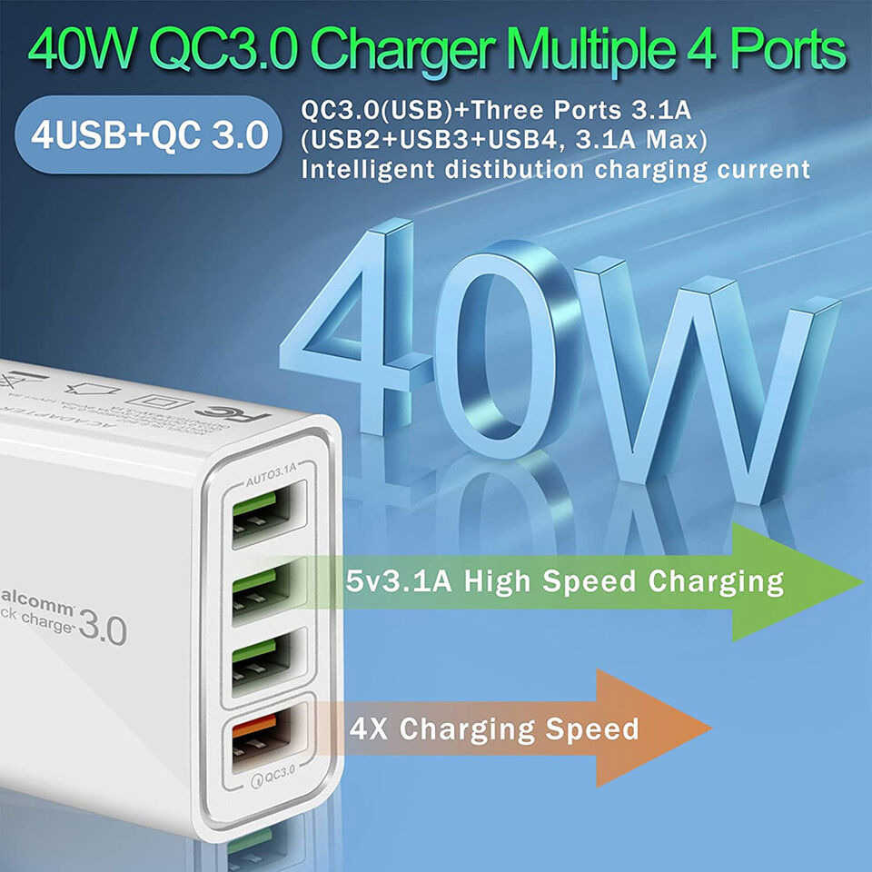 4 Port Fast Quick Charge QC 3.0 USB Hub Wall Charger