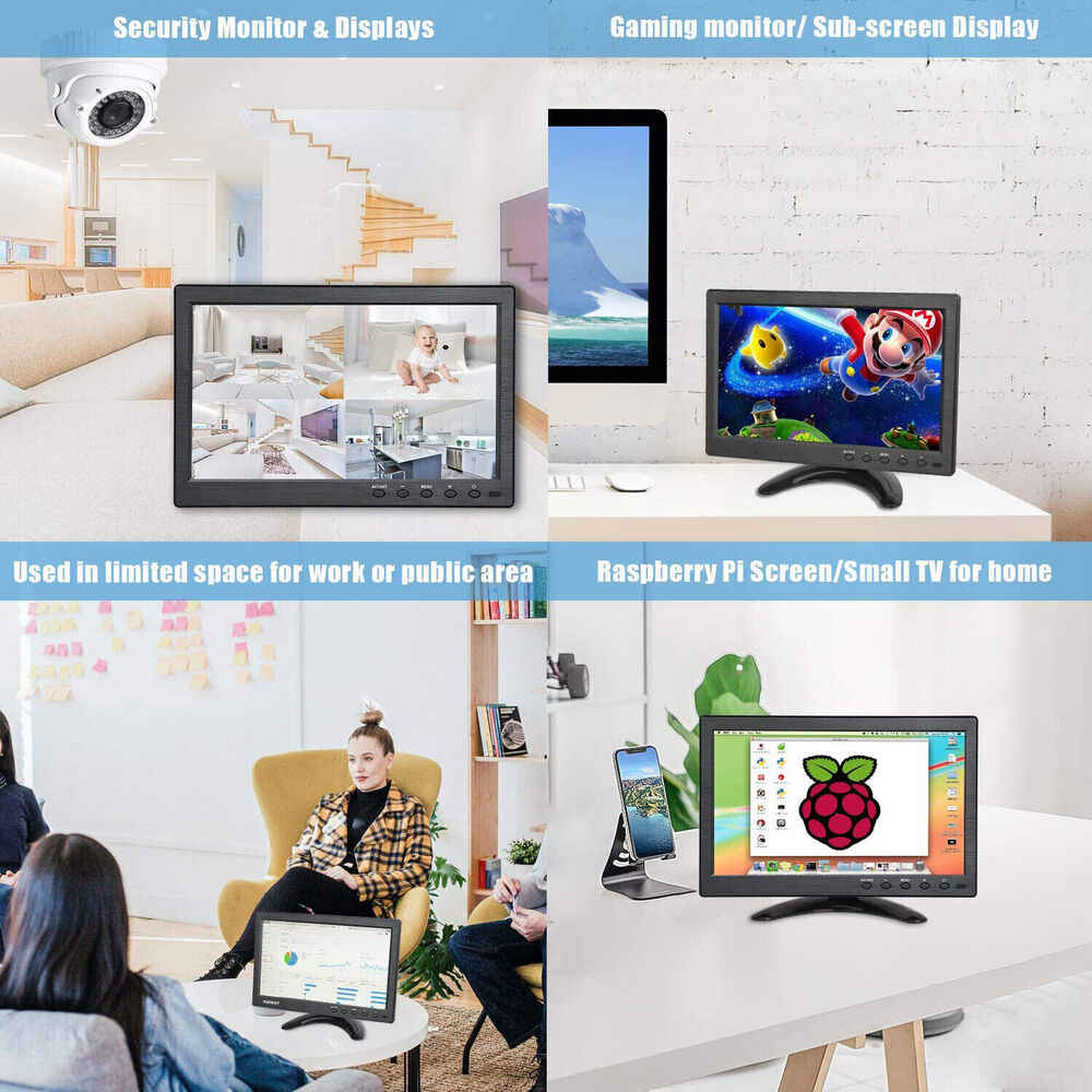 10 Inch Portable LCD Monitor with AV, VGA, and HDMI Inputs for PC and DSLR
