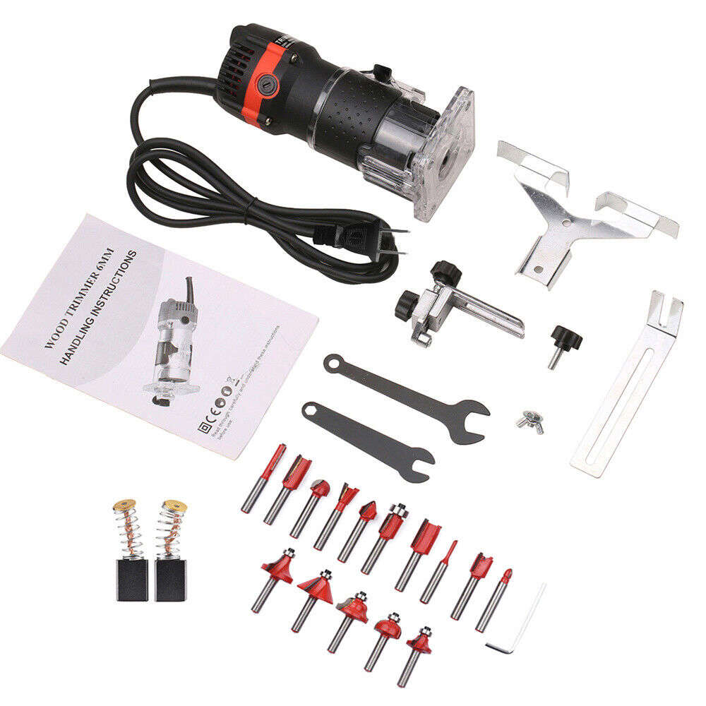 High-Speed 33000RPM Compact Trim Router with 15 Bits