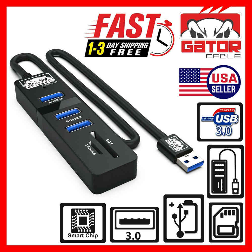 USB 3.0 HUB with 3-Port Charger, Data Sync, and SD/TF Card Reader