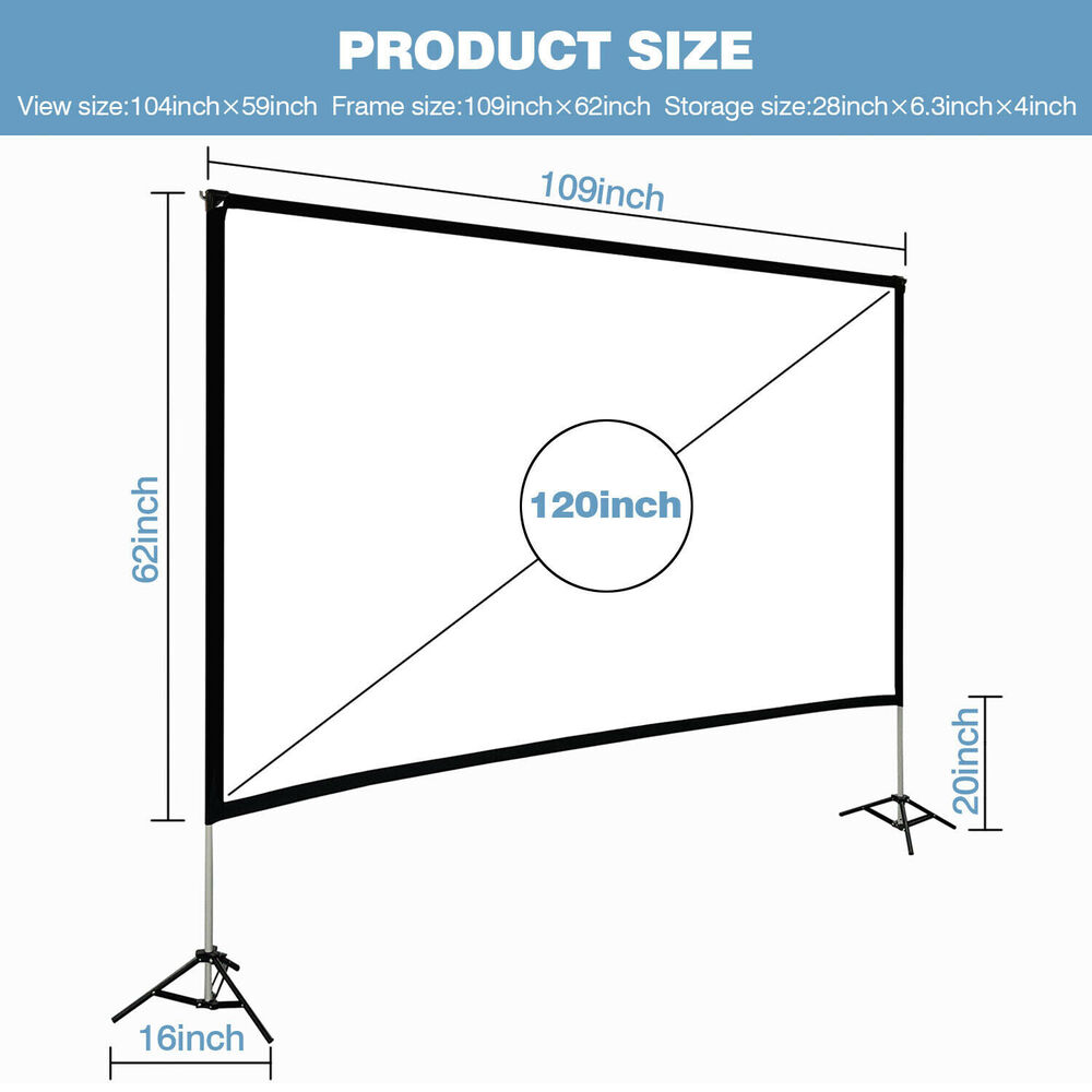 120 Inch Portable 4K HD Projector Screen with Stand