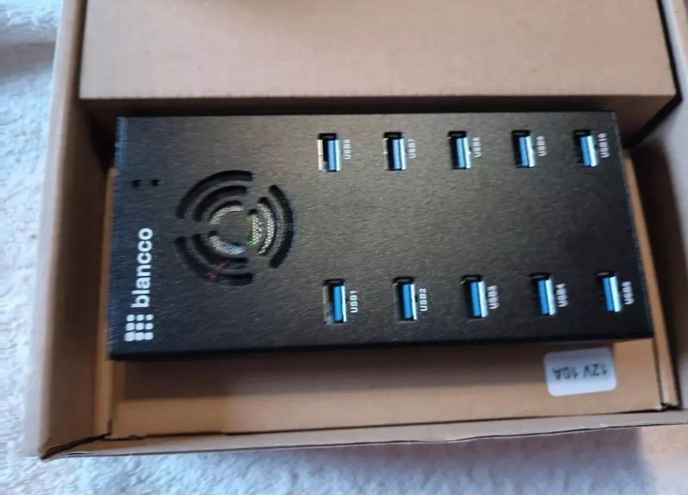 10-Port USB Hub 3.0 with Power Adapter and Cooling Fan