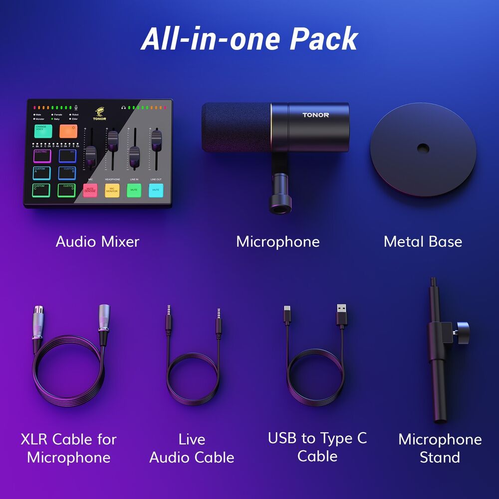 TONOR Podcast Equipment Bundle with Gaming Audio Interface and XLR Dynamic Microphone