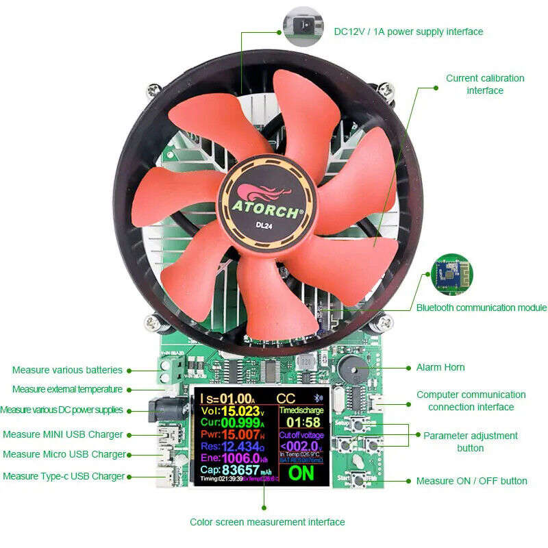 DIY 1000W 4 Wire DC Electronic Load Lithium Battery Tester Capacity Monitor
