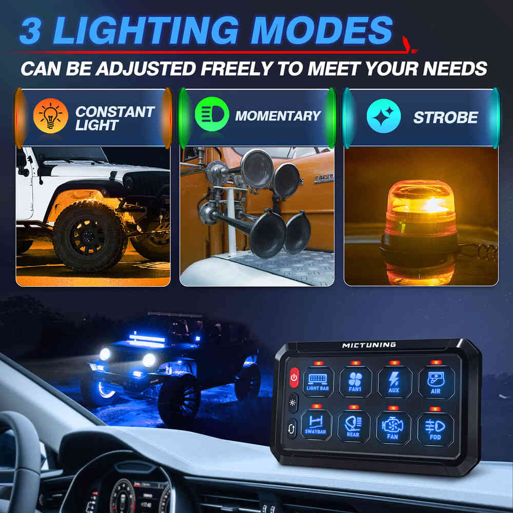 Universal 8 Gang Switch Panel with LED Indicators for Car Circuit Control