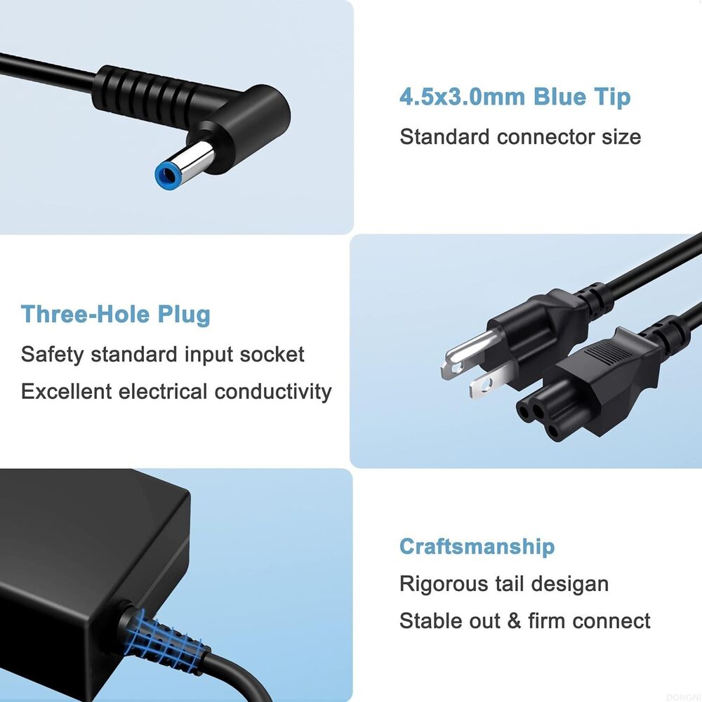 HP Laptop Computer 65W 45W Smart Blue Tip Power Adapter Charger