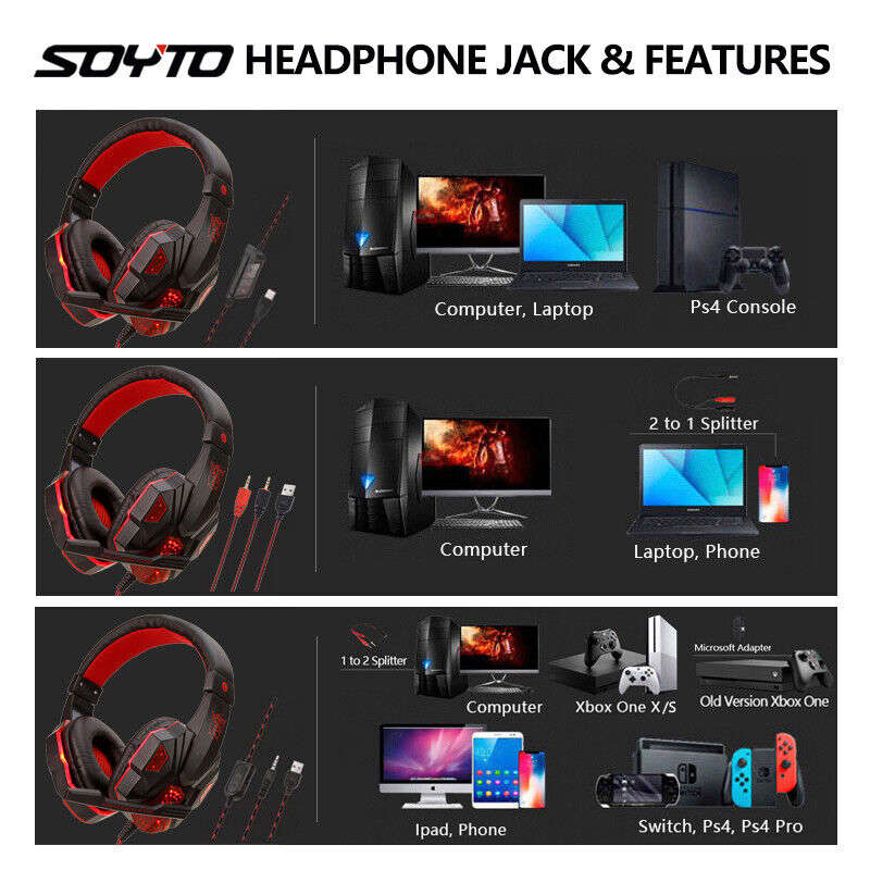 3.5mm Gaming Headset with Mic for PS5, PS4, PC, Xbox One - Stereo Bass Surround Sound