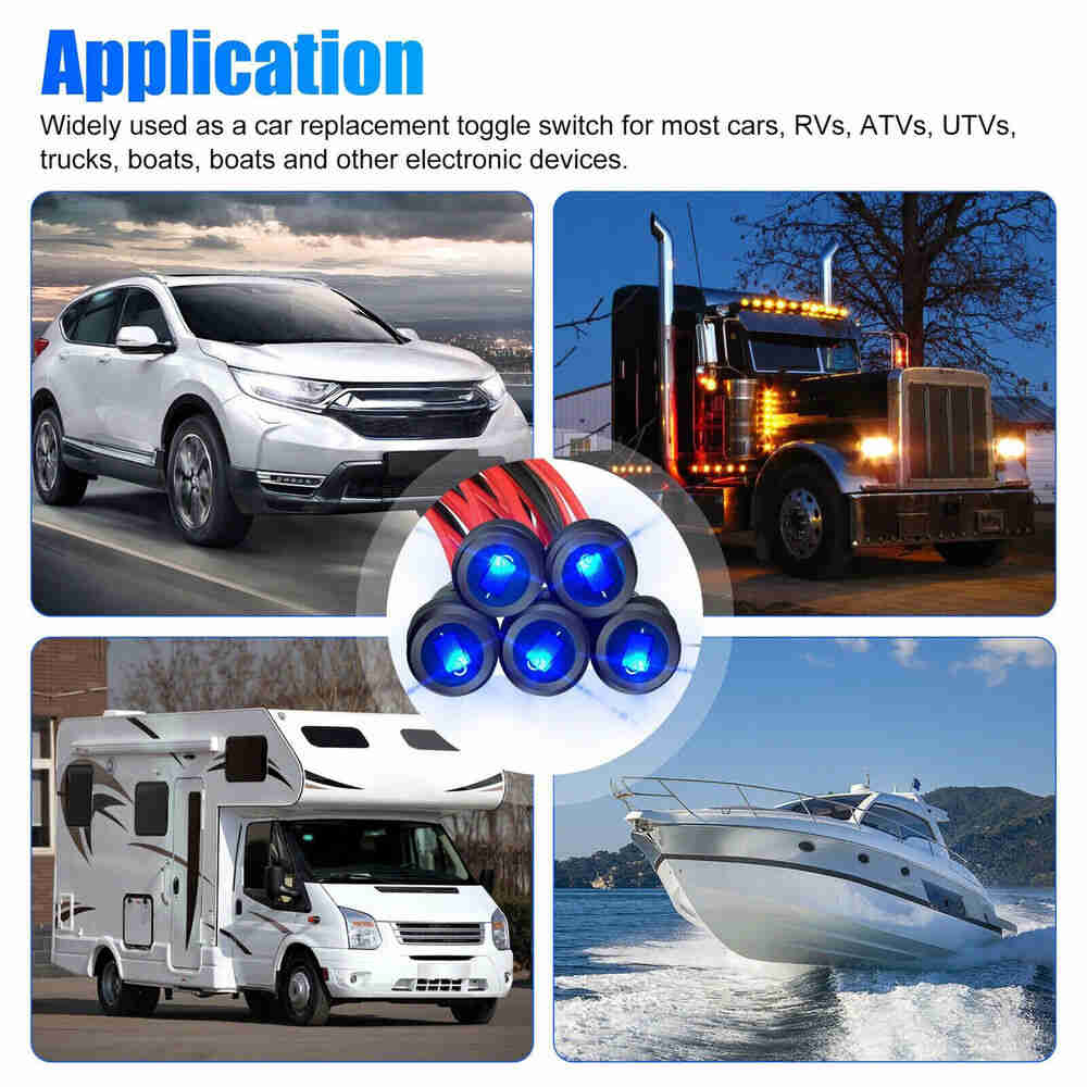 3 pcs Blue LED 12V 20A Waterproof Car Boat Rocker Toggle Switch