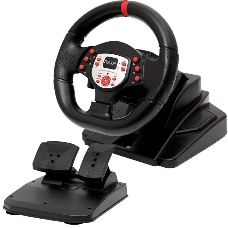 Universal Game Controller with 180° Turn Steering Wheel and Pedals for PC, PS3, PS4, Switch, and Android