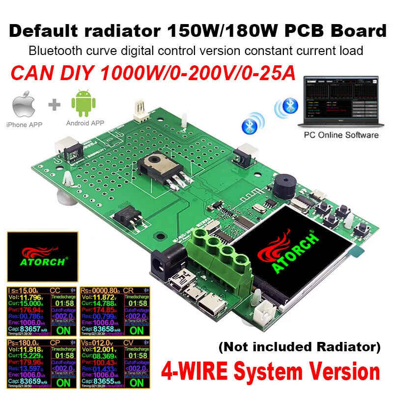 DIY 1000W 4 Wire DC Electronic Load Lithium Battery Tester Capacity Monitor