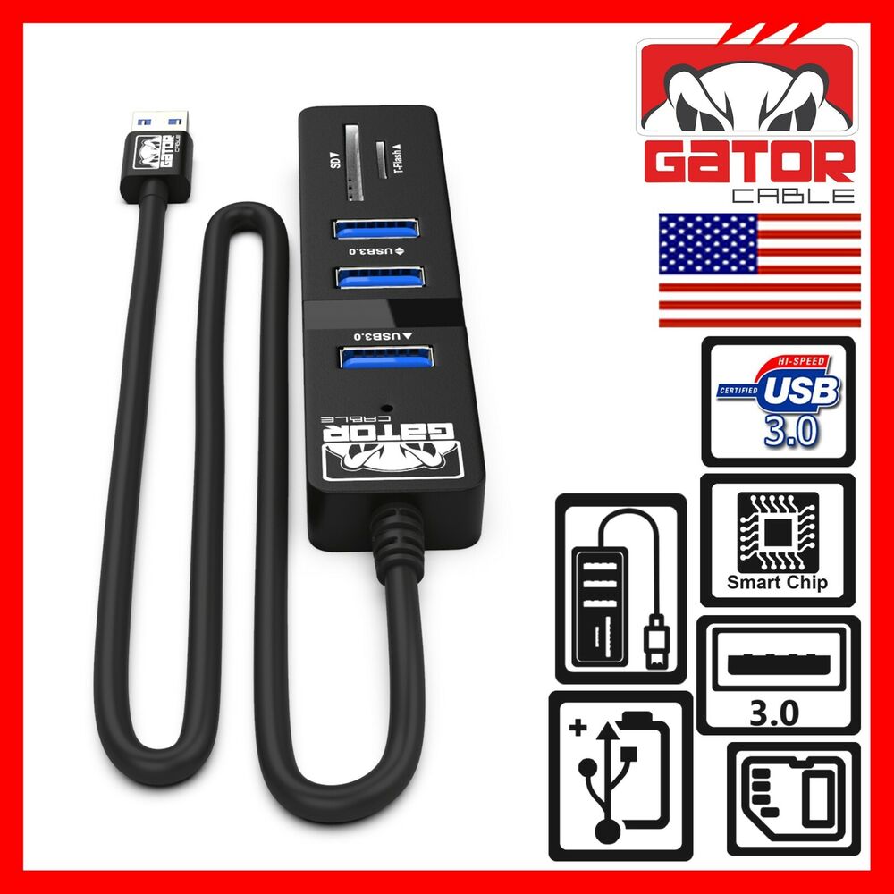 USB 3.0 HUB with 3-Port Charger, Data Sync, and SD/TF Card Reader