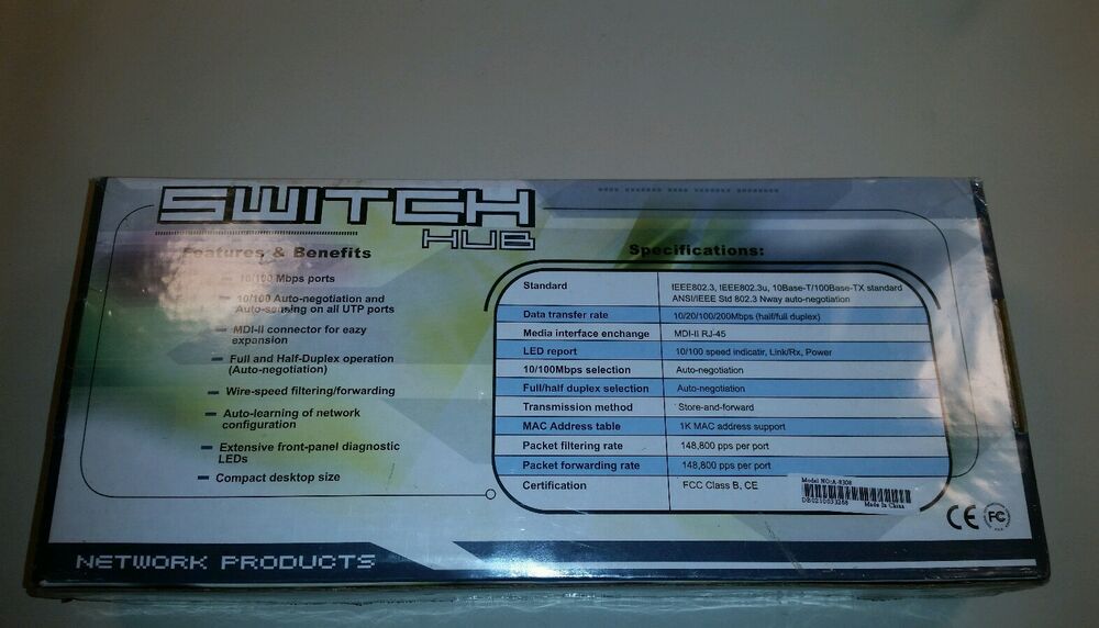 10/100 Mbps Network Switch Hub Model A-8308