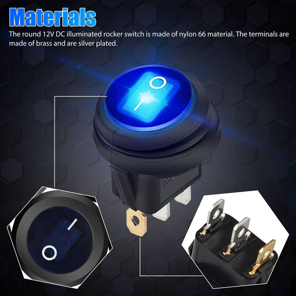 3 pcs Blue LED 12V 20A Waterproof Car Boat Rocker Toggle Switch