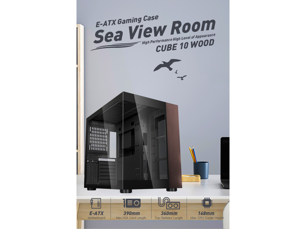 DIYPC DIY-CUBE10-Wood Black USB3.0 /Type C ATX Mid Tower Gaming Computer Case