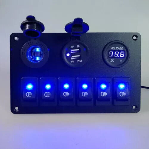 12V LED 6 Gang On/Off Rocker Switch Panel with Inline Fuse Box for Car, Truck, Boat, and Marine