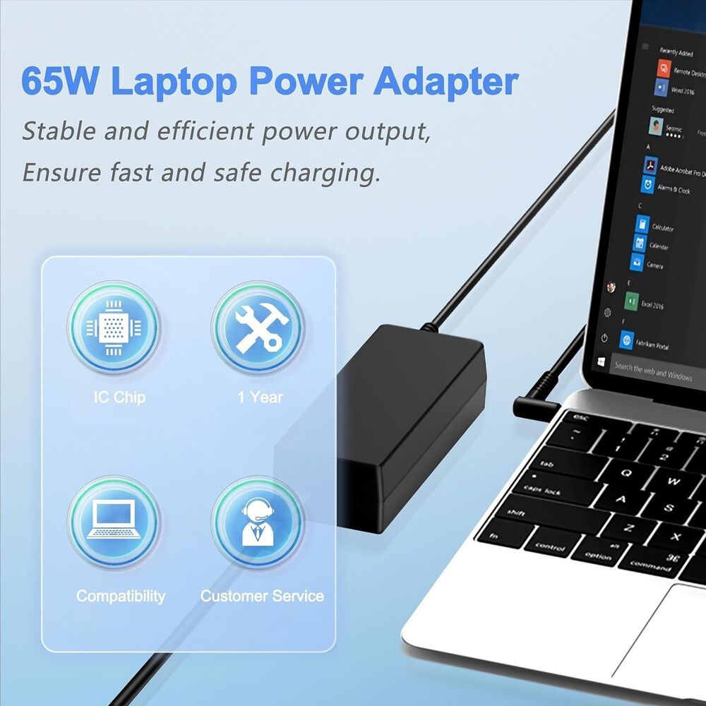 HP Laptop Computer 65W 45W Smart Blue Tip Power Adapter Charger