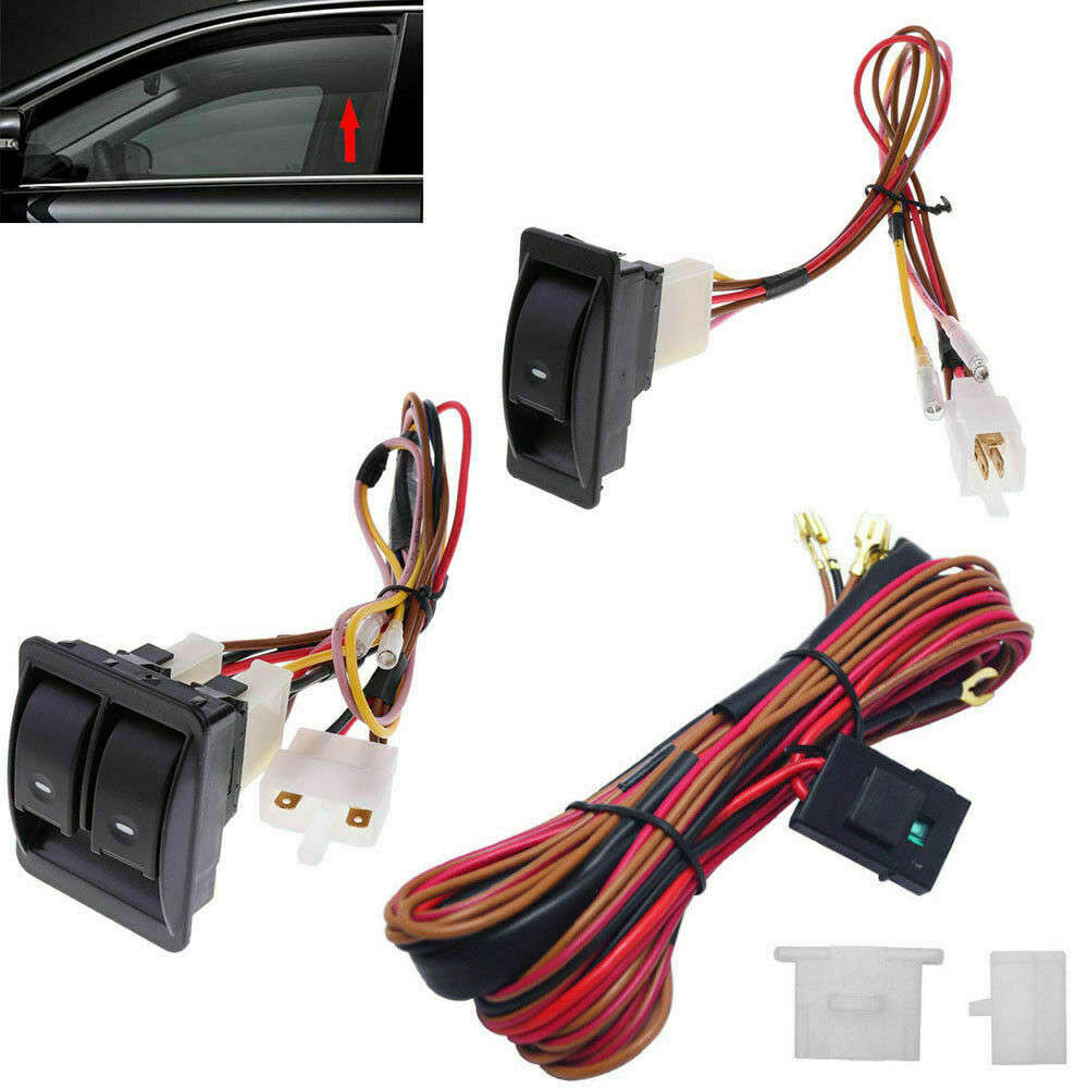 12 Volt Universal Power Window Switch Kit with Wiring Harness and Holder