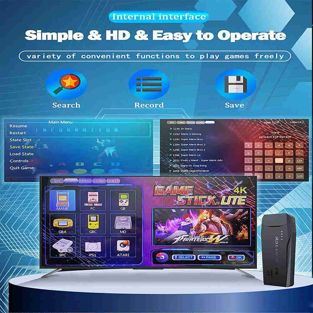 4K HDMI TV Game Stick with 64GB Storage and 30000+ Games