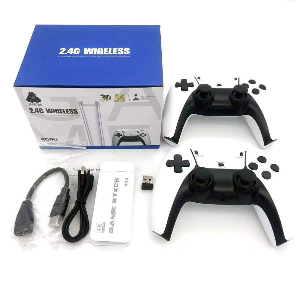 4K 64G HDMI TV Video Game Stick M15 Gaming Console with Gamepad and 2 Wireless Controllers