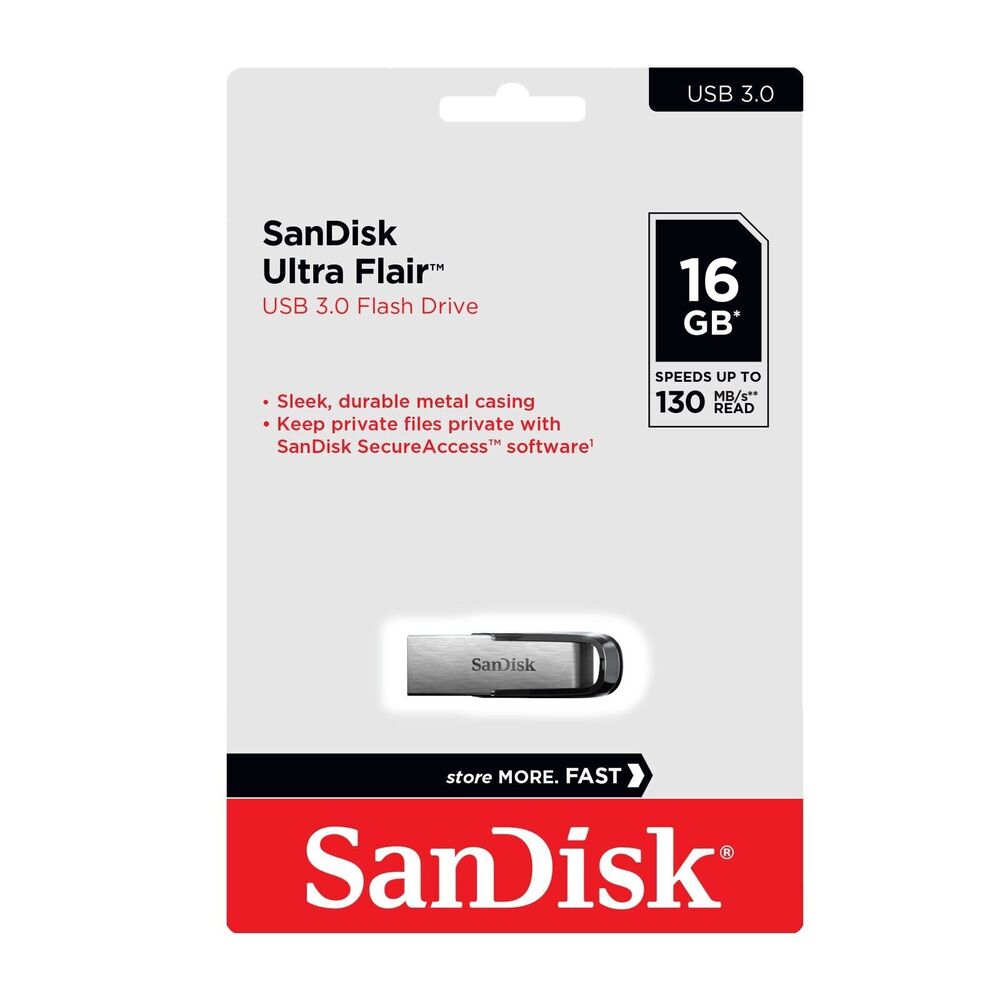 Sandisk Ultra Flair USB 3.0 Flash Drive - High-Speed Memory in 16GB, 32GB, 64GB