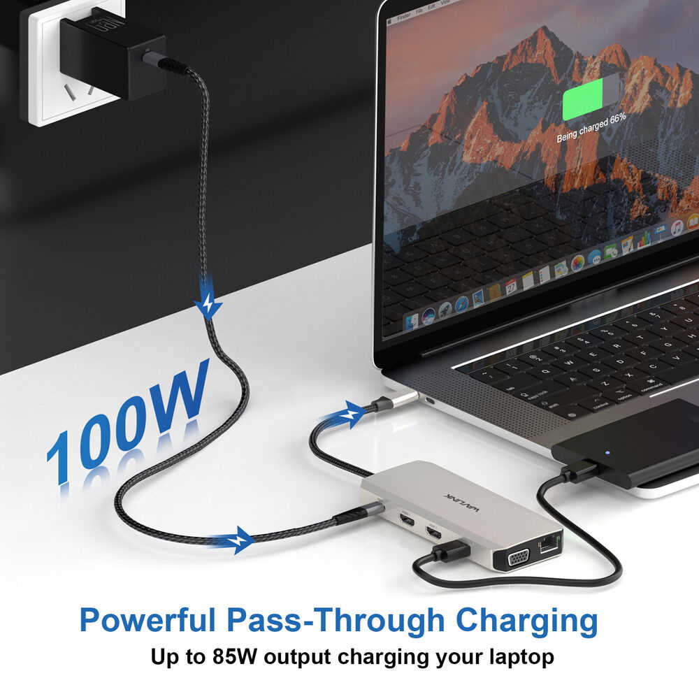 USB C Hub Triple Display Laptop Docking Station with Dual 4K HDMI and VGA Adapter