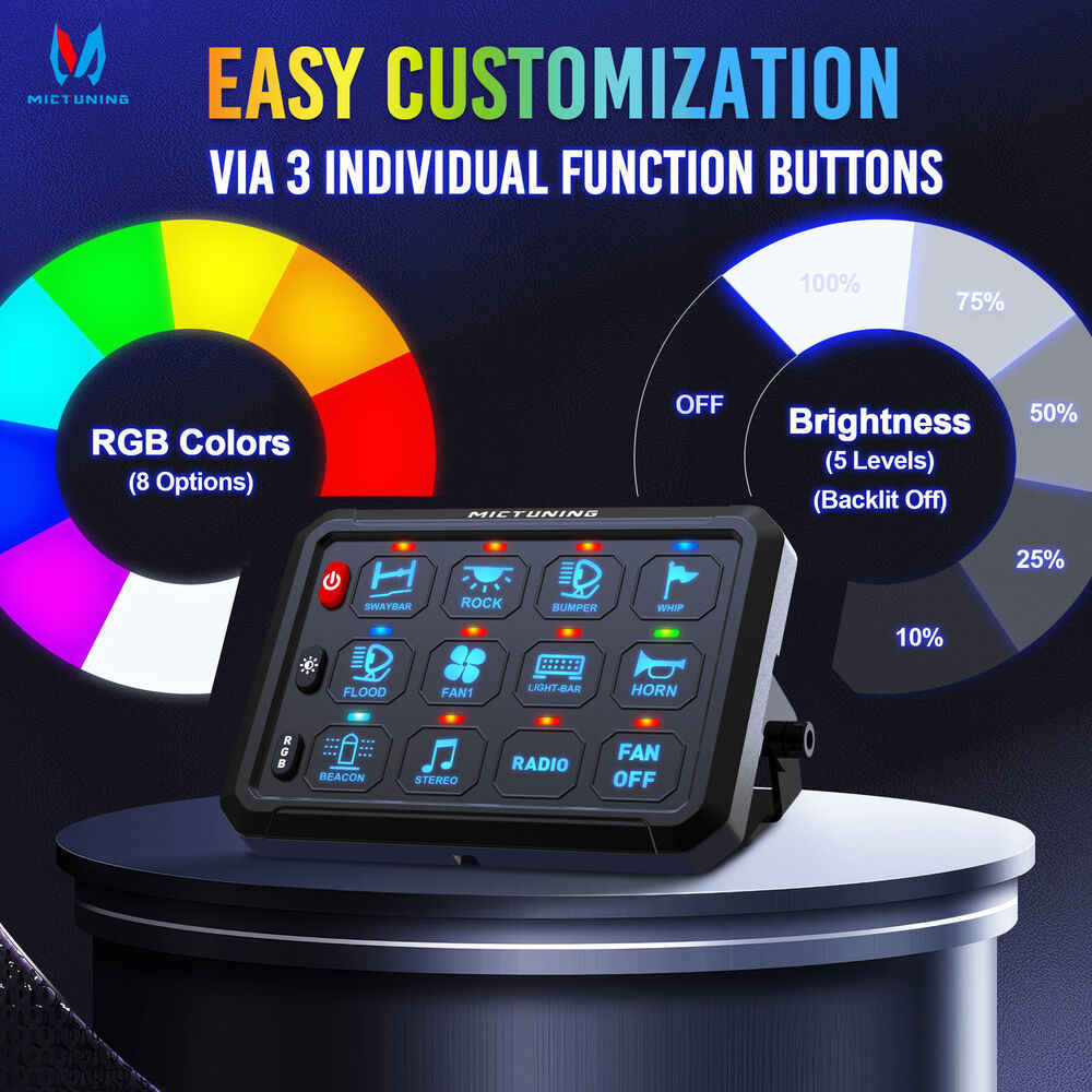 MICTUNING P1B RGB 12 Gang Switch Panel with Momentary Strobe Flash