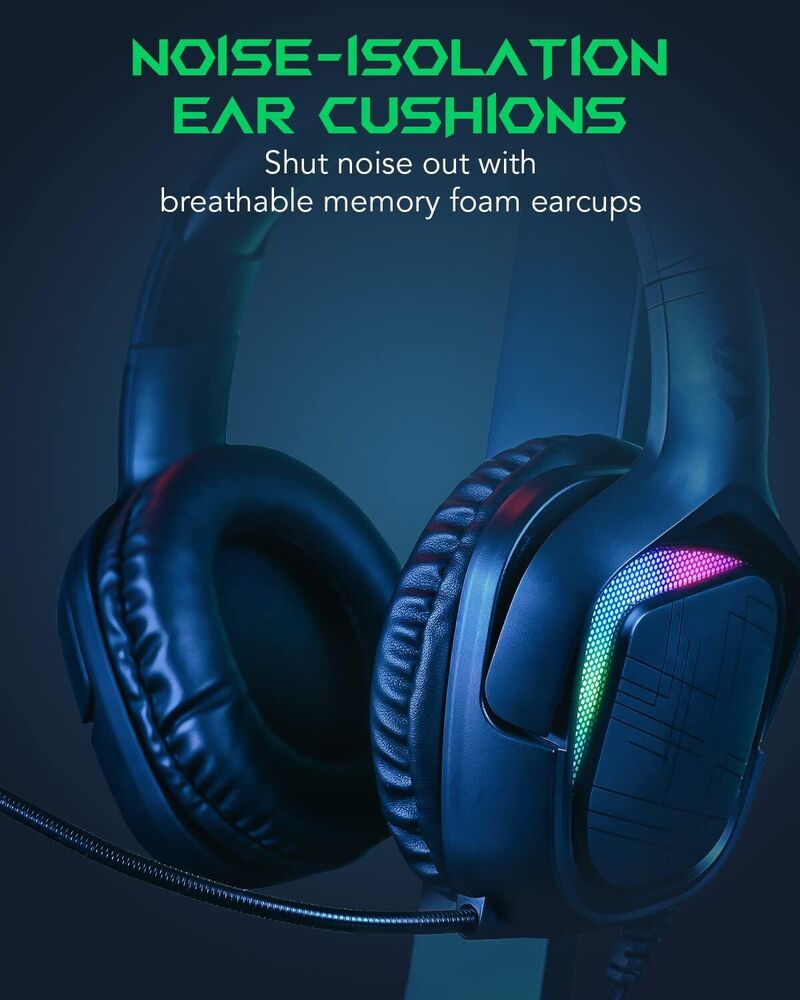 Black Gaming Headset with Noise Isolation for Multiple Platforms