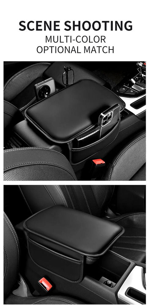 Leather Seat Armrest Cushion Protector with Storage Pad for Car Interior