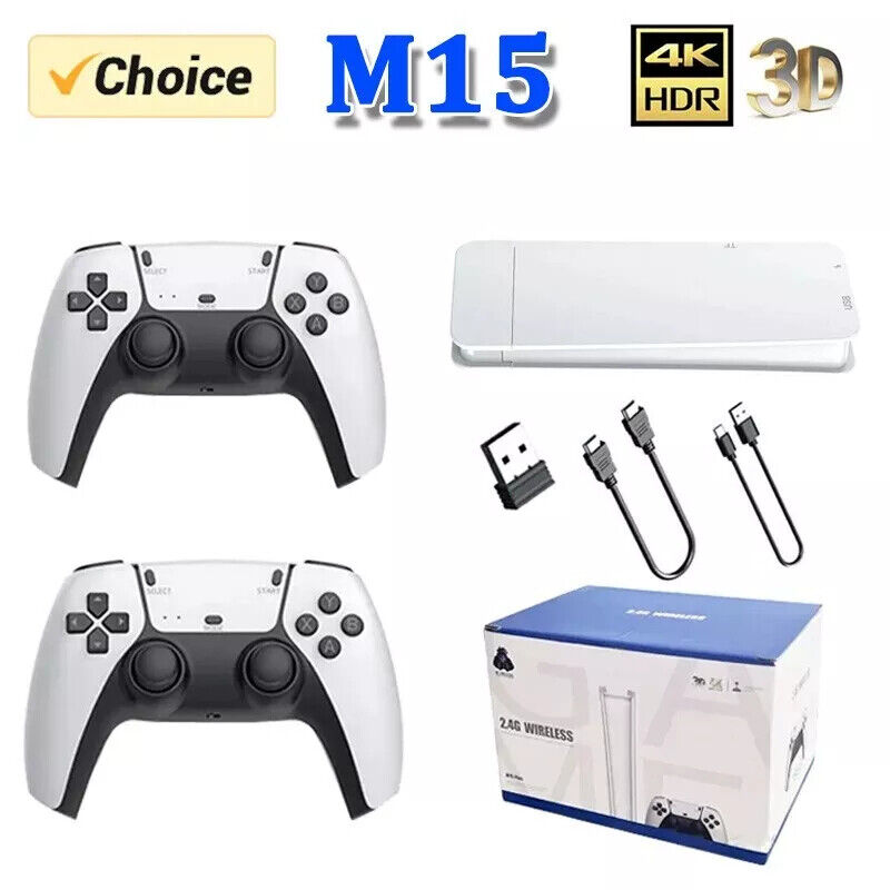 4K 64G HDMI TV Video Game Stick M15 Gaming Console with Gamepad and 2 Wireless Controllers