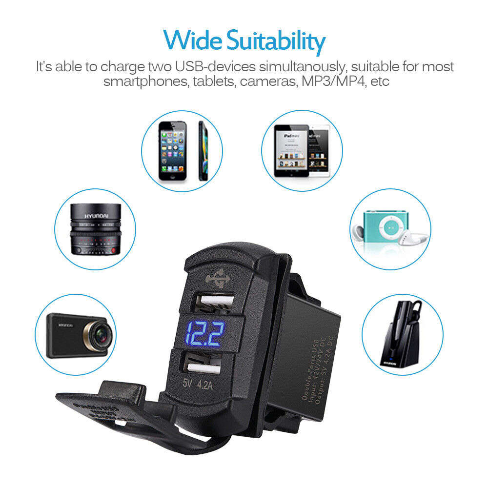 Marine Boat Car Truck Dual USB Charger with Blue LED