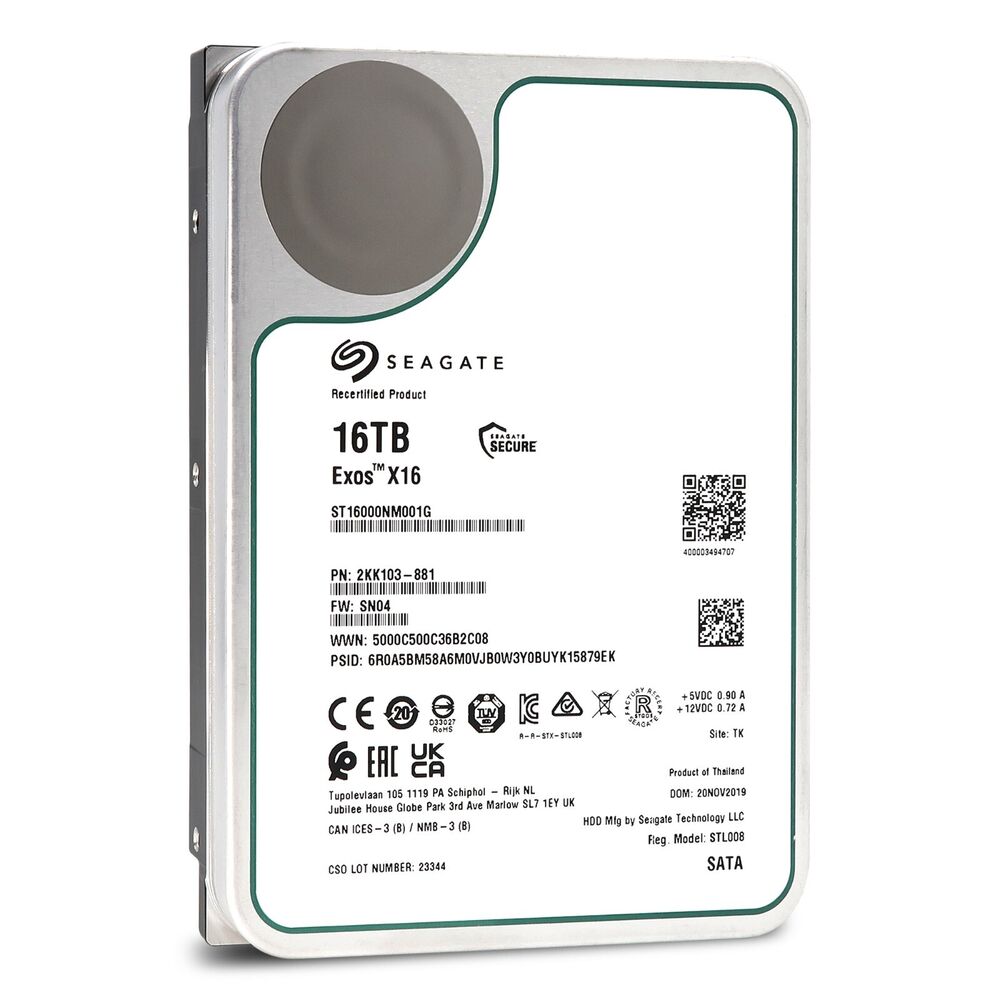Seagate 16TB Exos X16 SATA 6Gb/s 7200RPM 3.5 Enterprise HDD