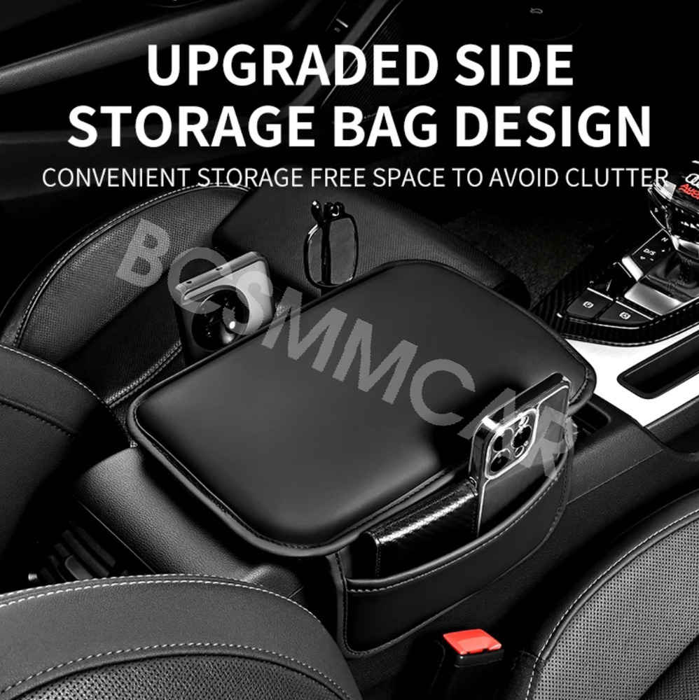 Leather Seat Armrest Cushion Protector with Storage Pad for Car Interior