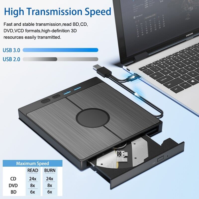 7-in-1 External Blu-ray Drive USB 3.0 BD/CD/DVD-RW Player Burner