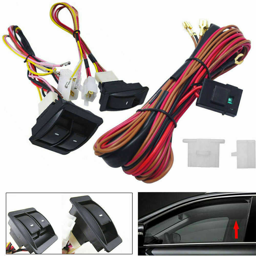 12 Volt Universal Power Window Switch Kit with Wiring Harness and Holder
